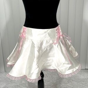 SUGAR THRILLZ True Beauty Ways Satin Lace Corset Circle Mini Skirt White Pink M